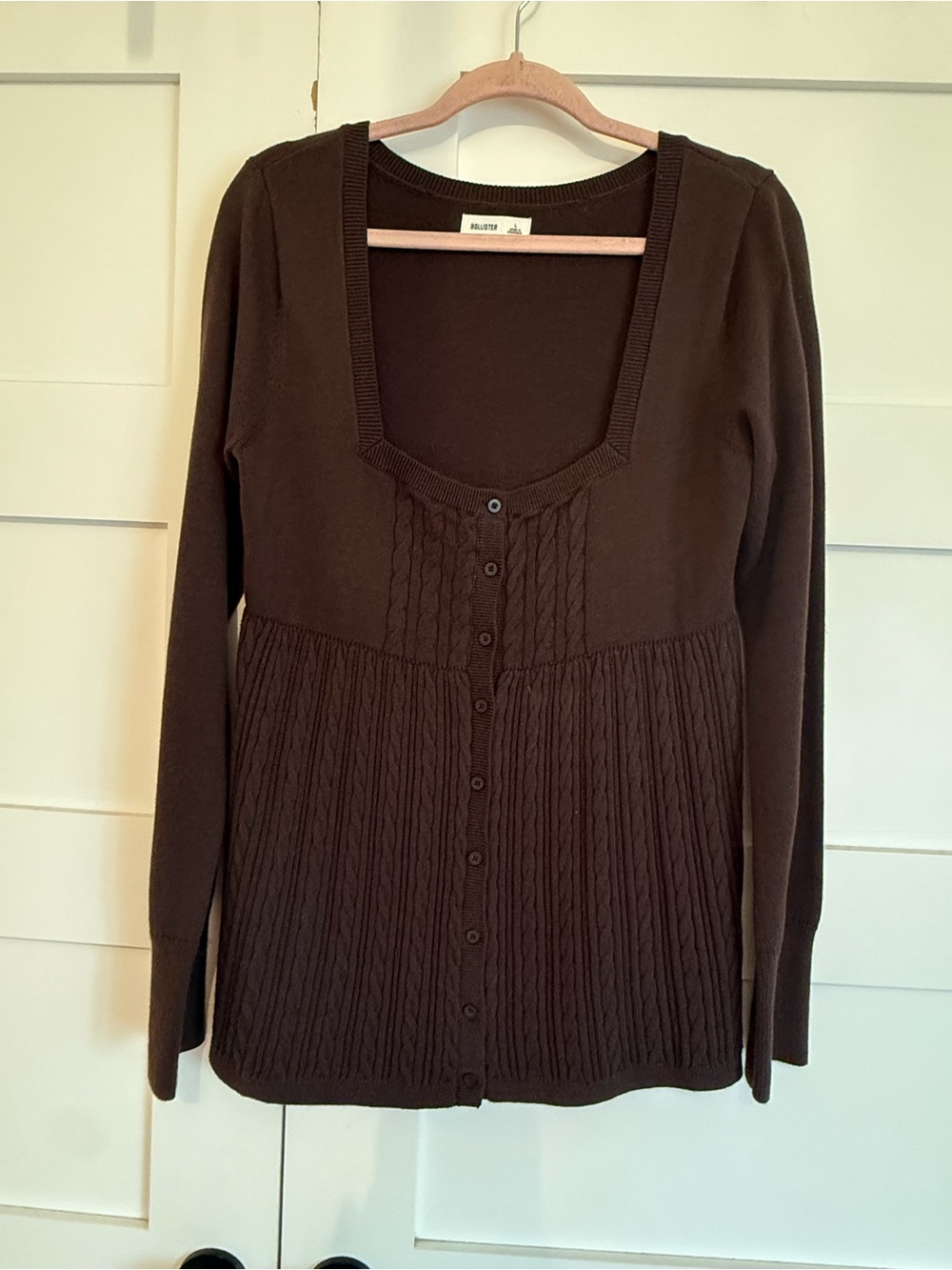 Hollister Early 2000’s Style Dark Brown Cable-Knit Button Sweater